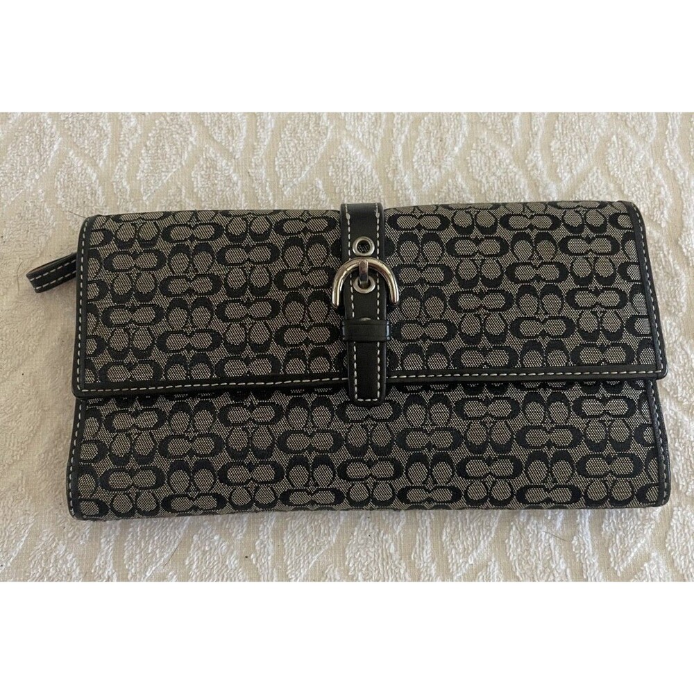 COACH Y2K SOHO SIGNATURE LONG WALLET "Mini C" Jacquard Tri-Fold Buckle